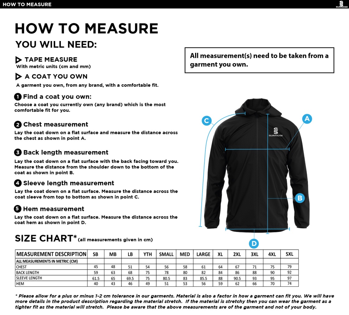 Hart Youth FC Lightweight Full Zip Training Jacket - Size Guide