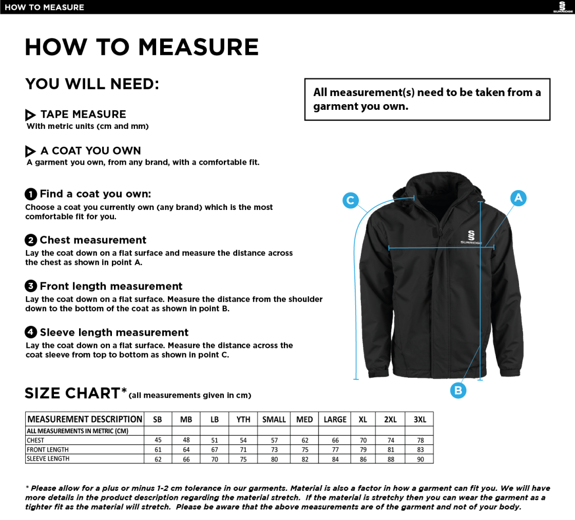 Hart Youth FC Fleeced Line Jacket - Size Guide