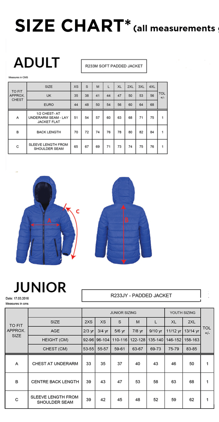 Hart Youth FC Men's Supersoft Jacket - Size Guide