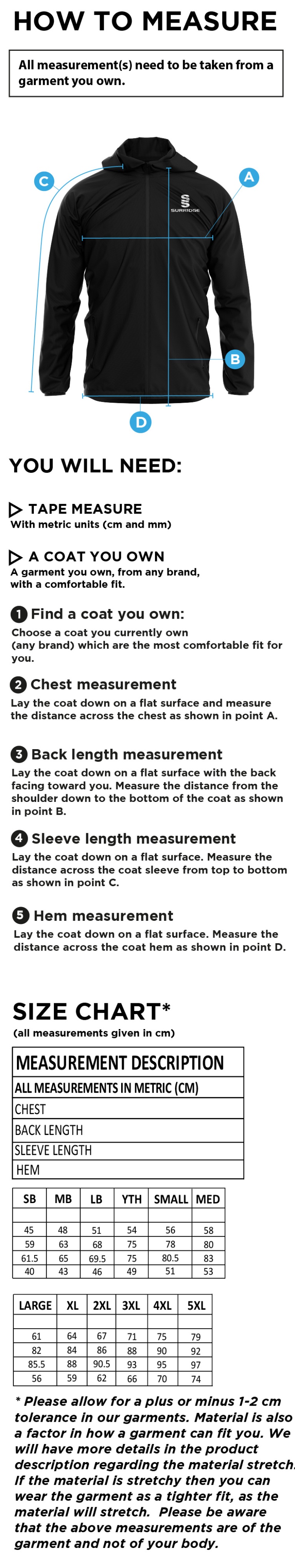 Hart Youth FC Lightweight Full Zip Training Jacket - Size Guide