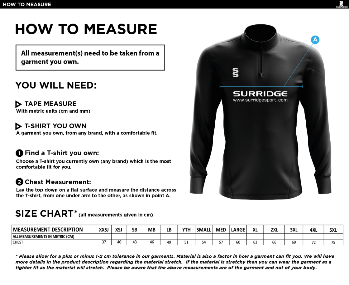 Hart Youth FC Dual Performance 1/4 Zip Top - Size Guide
