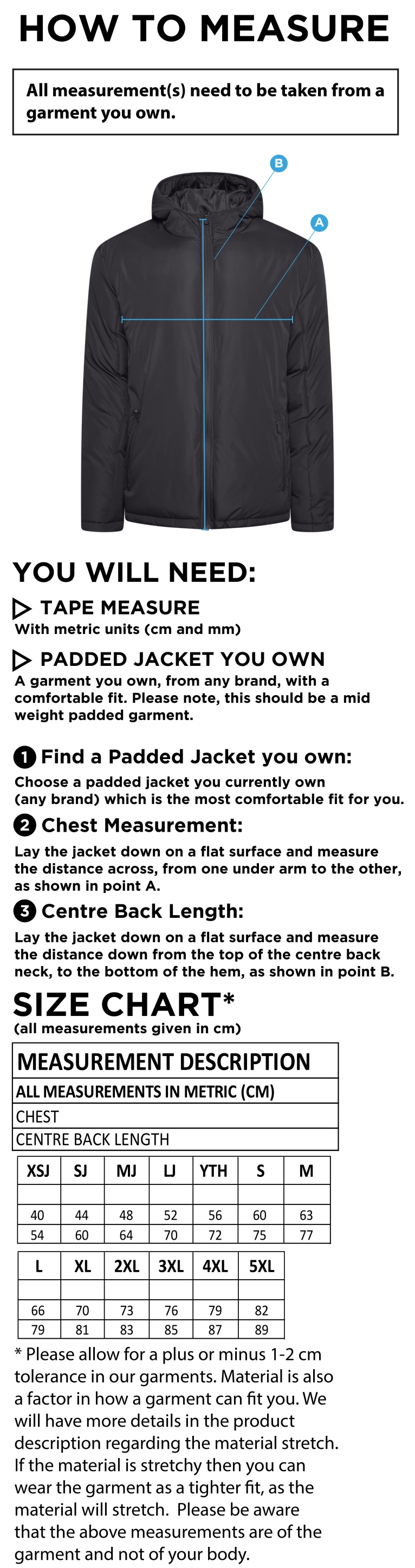 Hart Youth FC Padded Coat - Size Guide