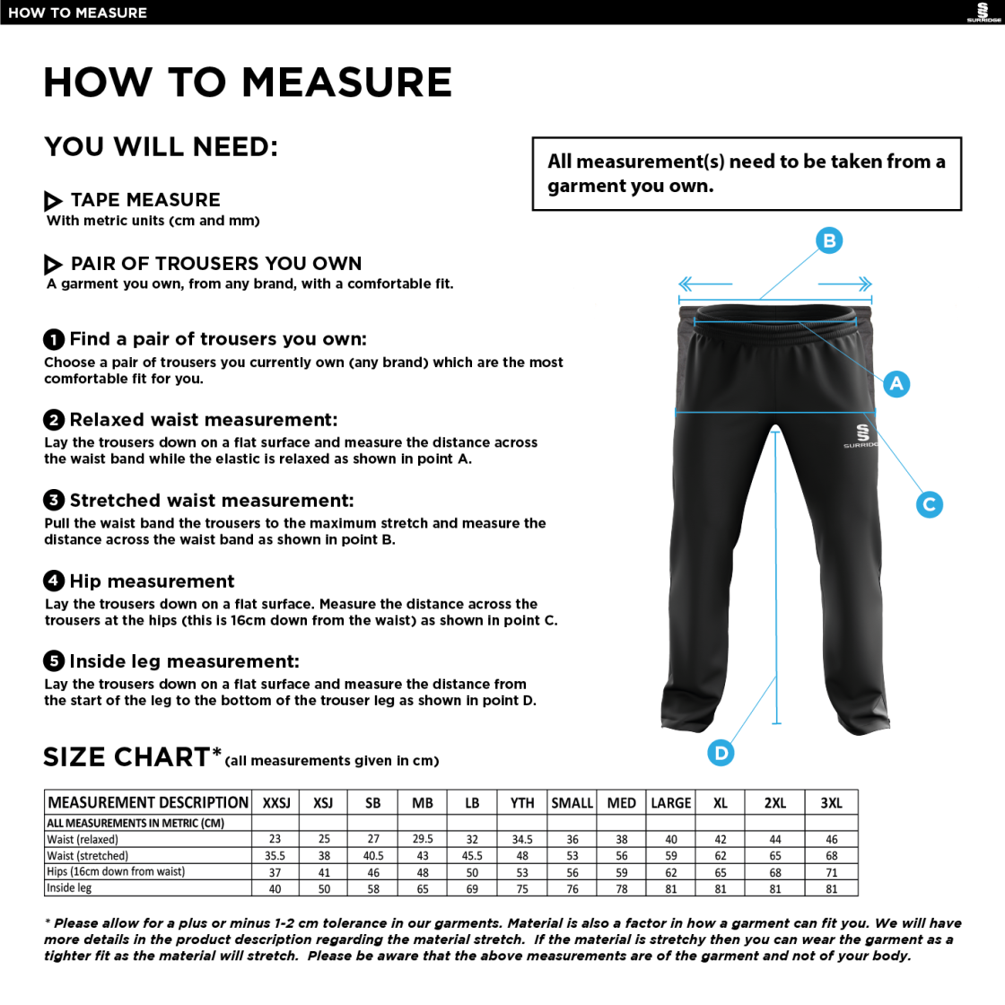 Hart Youth FC Poplin Track Pant - Size Guide