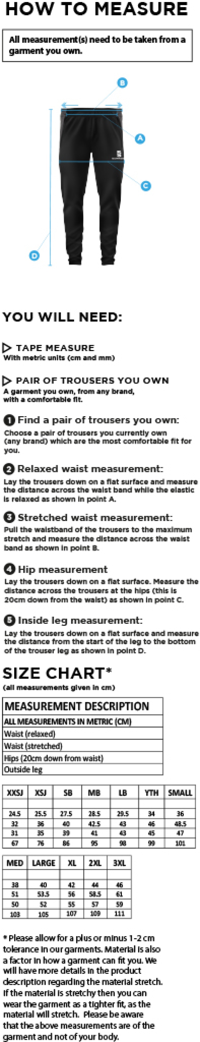 Hart Youth FC Dual Skinny Pants - Size Guide