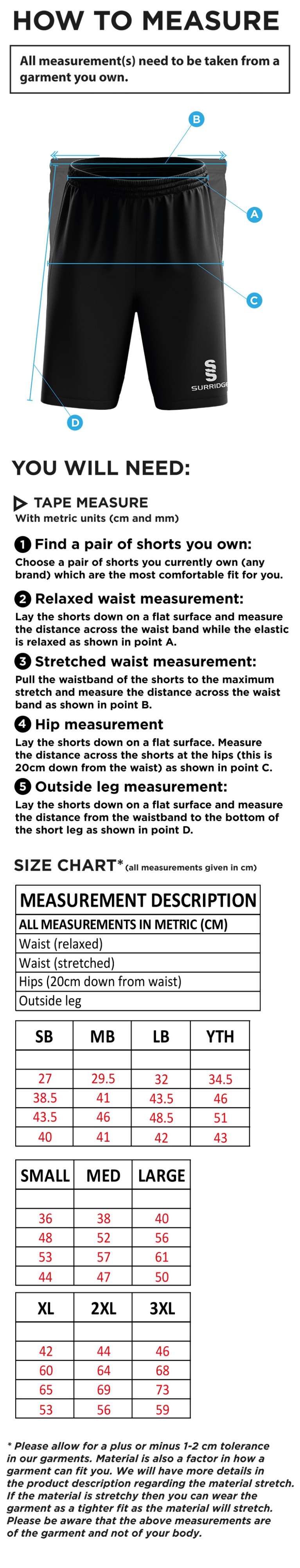 Hart Youth FC Blade Training Shorts - Size Guide