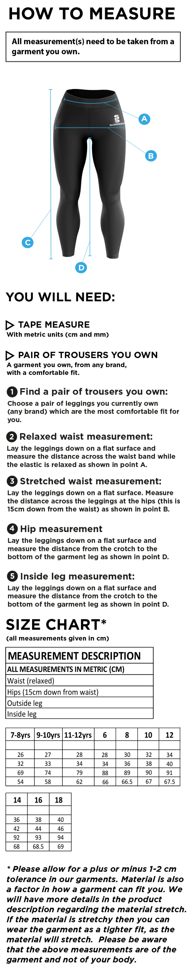 Hart Youth FC Dual Leggings - Size Guide