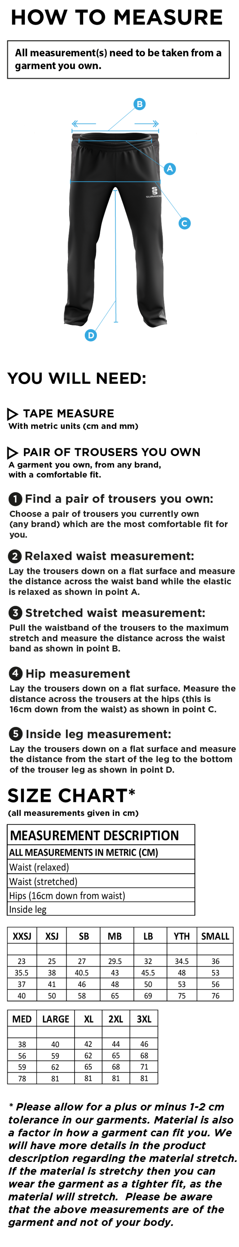 Hart Youth FC Poplin Track Pant - Size Guide