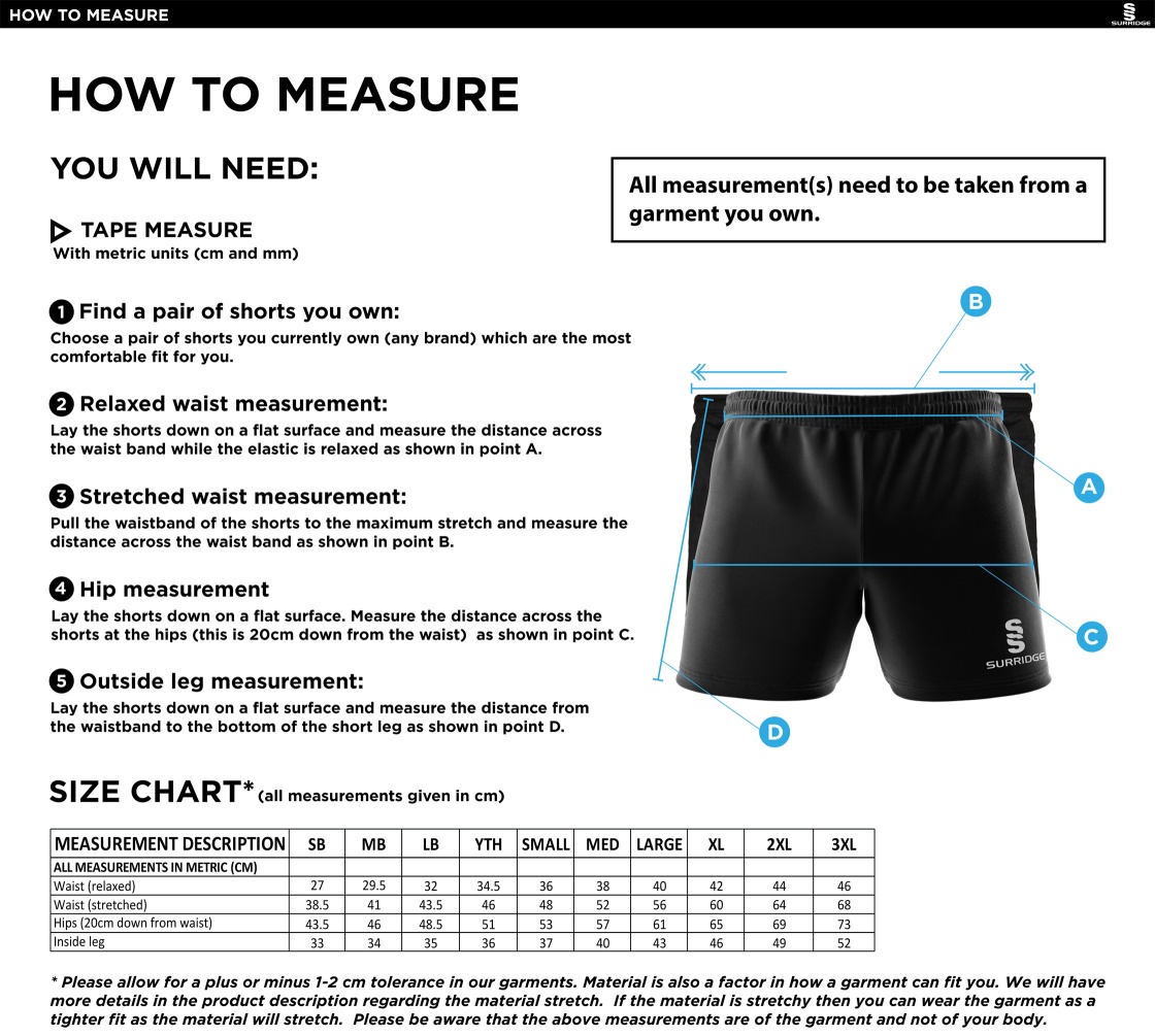 Hart Youth FC Dual Gym Shorts - Size Guide
