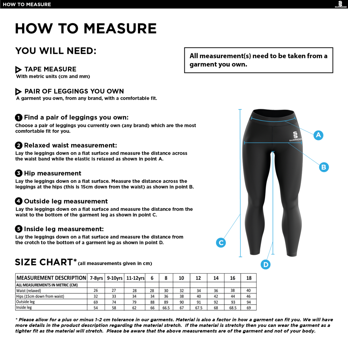 Hart Youth FC Dual Leggings - Size Guide