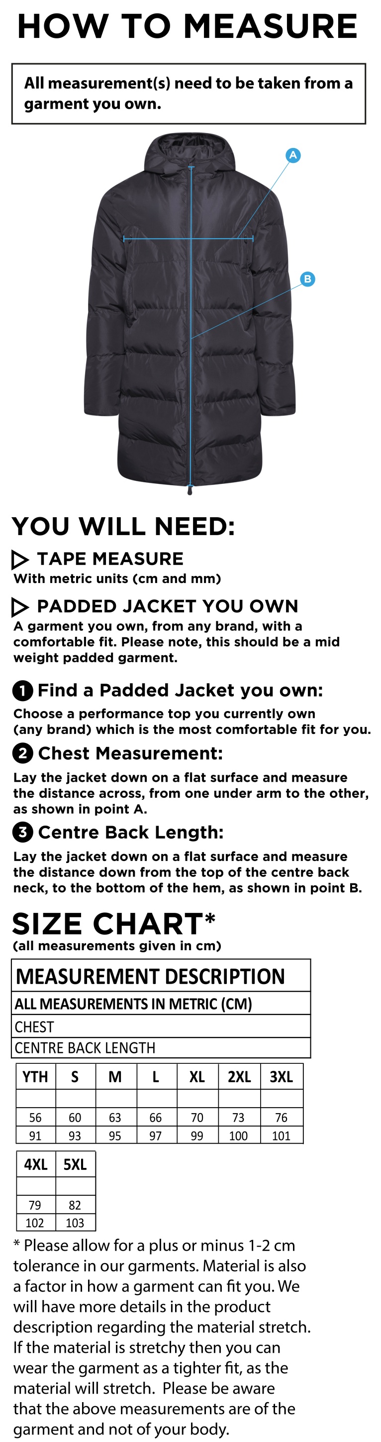 HART YOUTH FC SUB COAT - Size Guide