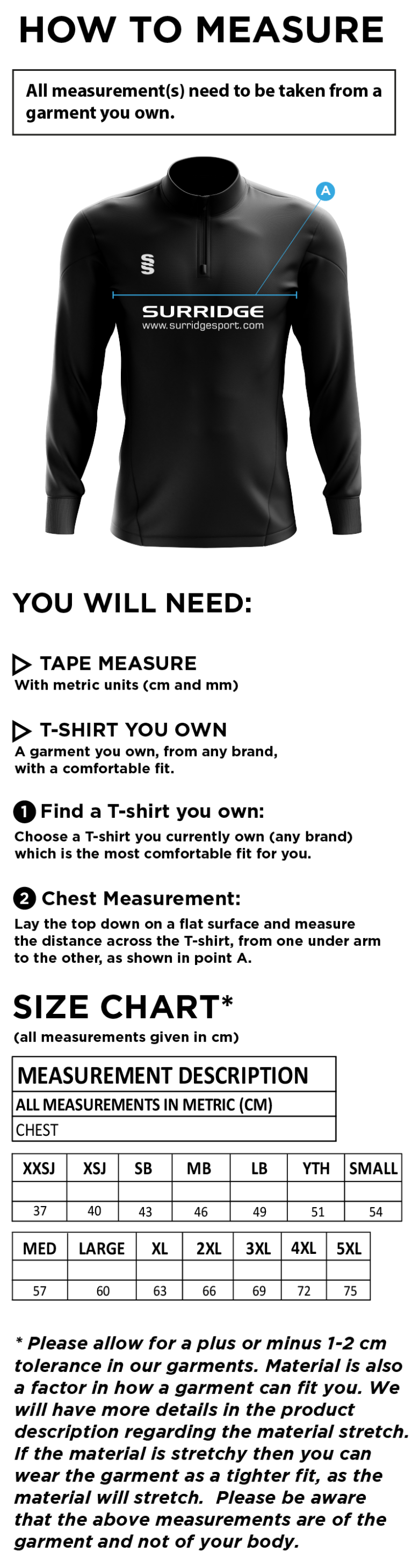 Hart Youth FC Dual Performance 1/4 Zip Top - Size Guide